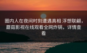 圈内人在夜间时刻遭遇真相 浮想联翩，蘑菇影视在线观看全网炸锅，详情查看