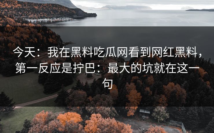 今天:我在黑料吃瓜网看到网红黑料,第一反应是拧巴:最大的坑就在这一句 今天:我在黑料吃瓜网看到网红黑料,第一反应是拧巴:最大的坑就在这一句